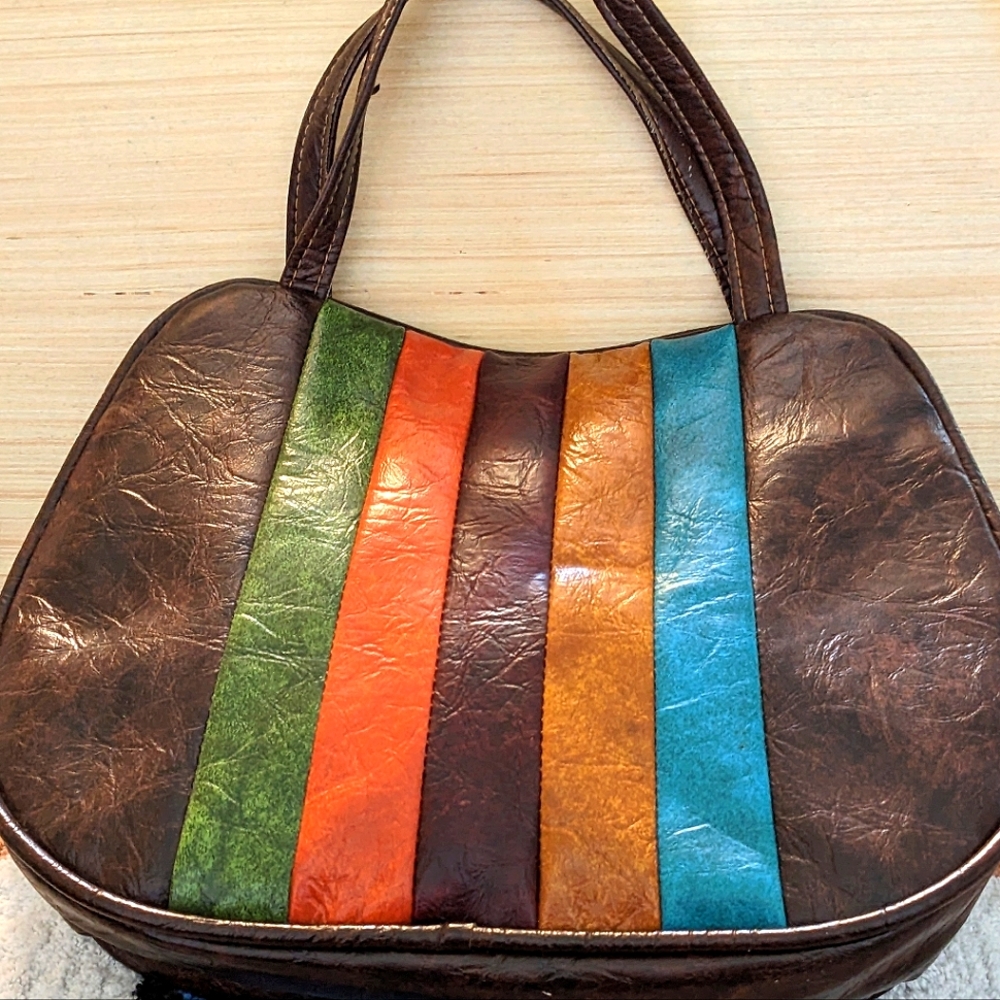 Vintage 70s rainbow stripe leather purse bag